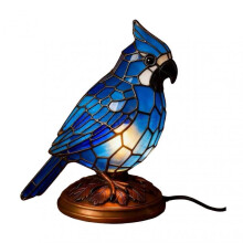 (Blue) Stained Glass Bird Lamp Light USB Powered Resin Bird Night Light Home Office Living Room Bedroom Desk Decoration Lamp Christmas Birthday Gift