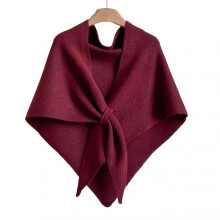 (Wine Red) Women Knitted Shawl Wrap Scarf Solid Color Comfortable Cardigan Cape Imitation Cashmere Shoulder Tops Sweater