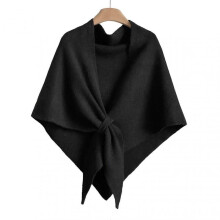 (Black) Women Knitted Shawl Wrap Scarf Solid Color Comfortable Cardigan Cape Imitation Cashmere Shoulder Tops Sweater