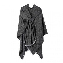 (Black) Cashmere Imitation Cloak Shawl Solid Color Windproof Soft Warm Ladies Shawl Jacket Women Autumn Winter Scarf Shawl