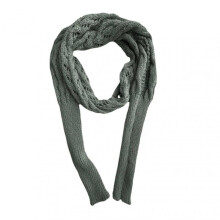 (Grey Green) Sleeved Shawl Scarf Solid Color Hollow Twist Women Bohemian Style Wrap Braided Cable Scarf Winter Wear