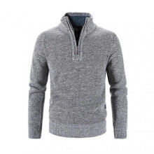 (M, Light Grey) Men Sweater Coat Half Zipper Knit Elastic Long Sleeves Stand Collar Outerwear Pure Color English