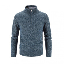 (XL, Blue) Men Sweater Coat Half Zipper Knit Elastic Long Sleeves Stand Collar Outerwear Pure Color English
