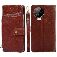 (Brown) For Infinix Note 12 Pro 4G Zipper Bag Leather Phone Case