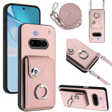 (For Nothing Phone 3a, Pink) Organ Card Bag Ring Holder Phone Case with Long Lanyard