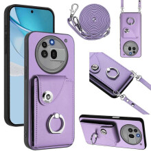 (For Nothing Phone 3a Pro, Purple) Organ Card Bag Ring Holder Phone Case with Long Lanyard