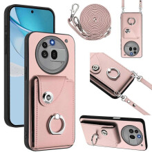 (For Nothing Phone 3a Pro, Pink) Organ Card Bag Ring Holder Phone Case with Long Lanyard