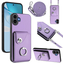 (For Nothing CMF Phone 1, Purple) Organ Card Bag Ring Holder Phone Case with Long Lanyard