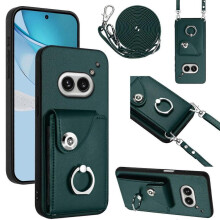 (For Nothing Phone 2a, Green) Organ Card Bag Ring Holder Phone Case with Long Lanyard