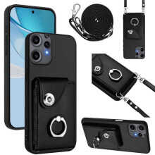 (For Nothing CMF Phone 2 Pro, Black) Organ Card Bag Ring Holder Phone Case with Long Lanyard