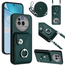 (For Nothing Phone 3a Pro, Green) Organ Card Bag Ring Holder Phone Case with Long Lanyard