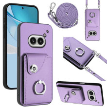 (For Nothing Phone 2a, Purple) Organ Card Bag Ring Holder Phone Case with Long Lanyard