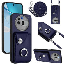 (For Nothing Phone 3a Pro, Blue) Organ Card Bag Ring Holder Phone Case with Long Lanyard