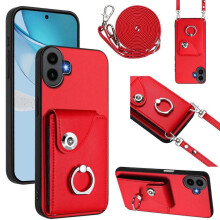 (For Nothing CMF Phone 1, Red) Organ Card Bag Ring Holder Phone Case with Long Lanyard