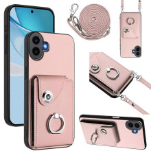 (For Nothing CMF Phone 1, Pink) Organ Card Bag Ring Holder Phone Case with Long Lanyard