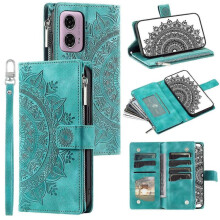 (Mint Green, Multicolor) Style 006 For Motorola Moto G85 5G/S50 Neo 5G Case Zipper Pocket Leather Phone Bag Cover Mandala