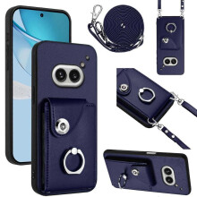 (For Nothing Phone 2a, Blue) Organ Card Bag Ring Holder Phone Case with Long Lanyard