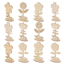36 diy 3d blumen holz ausschnitte ungefärbt bastelarbeiten