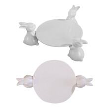 2er Set Keramik Tablett Hasen Design Wohnaccessoire