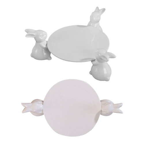 2er Set Keramik Tablett Hasen Design Wohnaccessoire