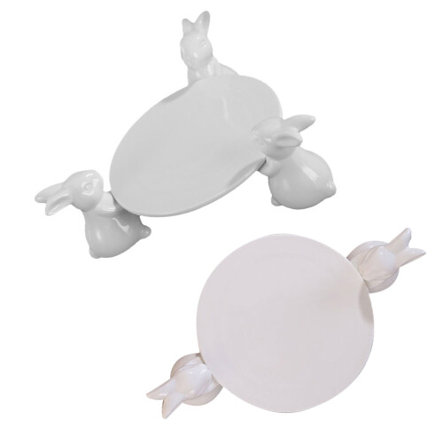 2er Set Keramik Tablett Hasen Design Wohnaccessoire 2