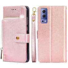 (Rose Gold) For vivo Y72 5G / iQOO Z3 Zipper Bag PU + TPU Horizontal Flip Leather Case with Holder & Card Slot & Wallet & Lanyard(Black)