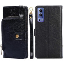 (Black) For vivo Y72 5G / iQOO Z3 Zipper Bag PU + TPU Horizontal Flip Leather Case with Holder & Card Slot & Wallet & Lanyard(Black)