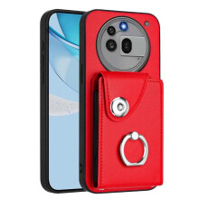 (For Nothing Phone 3a Pro, Red) Organ Card Bag Ring Holder Phone Case