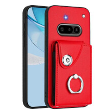 (For Nothing Phone 3a, Red) Organ Card Bag Ring Holder Phone Case