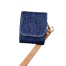 (Dark Blue) Cowboy Fabric Texture PU Headset Protective Bag For AirPods 1 / 2
