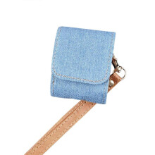 (Light Blue) Cowboy Fabric Texture PU Headset Protective Bag For AirPods 1 / 2