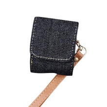 (Black) Cowboy Fabric Texture PU Headset Protective Bag For AirPods 1 / 2