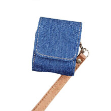(Blue) Cowboy Fabric Texture PU Headset Protective Bag For AirPods 1 / 2