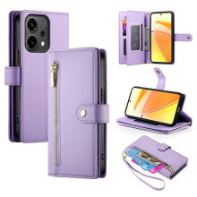 (Purple) Nine Card-slot Zipper Wallet Bag Leather Phone Case For OPPO Reno14 Global / Reno14 F 5G