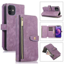 (Purple) For iPhone 12 mini Dream 9-Card Wallet Zipper Bag Leather Phone Case