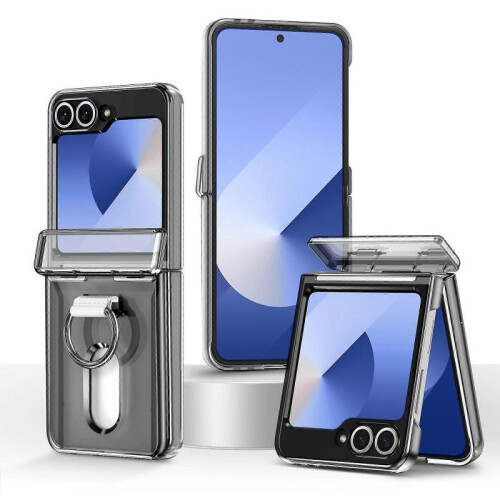(Transparent Black) Folding Central Axis Card Bag Phone Case with Ring