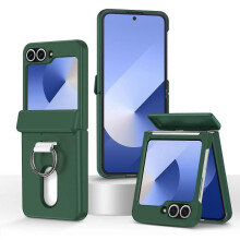 (Dark Green) Folding Central Axis Card Bag Phone Case with Ring