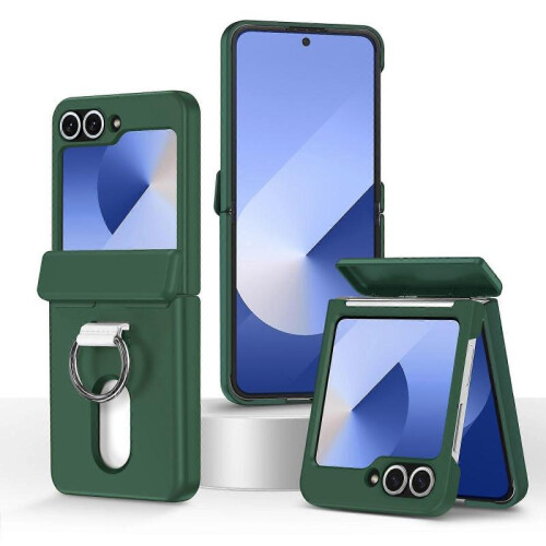 (Dark Green) Folding Central Axis Card Bag Phone Case with Ring