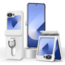 (White) Folding Central Axis Card Bag Phone Case with Ring