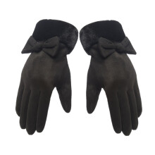 Paar Damen Wildlederhandschuhe Mit Schleife Touchscreen