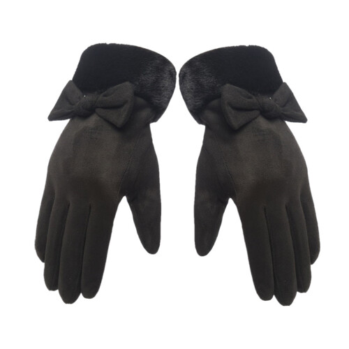 Paar Damen Wildlederhandschuhe Mit Schleife Touchscreen