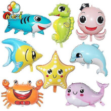 (whale)4pc Cartoon Sea Animal Balloons Shark Octopus Crab Whale Dolphin Fish Birthday Party Decorations Kids Toys Sea Theme Baby Shower