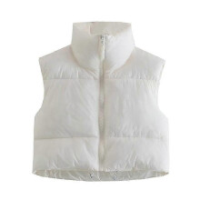 (XXL,White)New Puffy Vest Women Zip Up Stand Collar Sleeveless Lightweight Padded Cropped Puffer Quilted Vest Winter Warm Coat Jacket