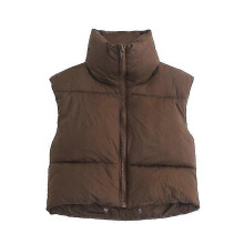 (XXL,Brown)New Puffy Vest Women Zip Up Stand Collar Sleeveless Lightweight Padded Cropped Puffer Quilted Vest Winter Warm Coat Jacket