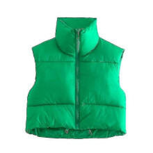 (S,Green)New Puffy Vest Women Zip Up Stand Collar Sleeveless Lightweight Padded Cropped Puffer Quilted Vest Winter Warm Coat Jacket
