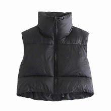 (M,Black)New Puffy Vest Women Zip Up Stand Collar Sleeveless Lightweight Padded Cropped Puffer Quilted Vest Winter Warm Coat Jacket