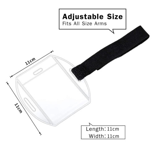 2Pcs Clear Armband ID Holder Adjustable PVC Badge with Hook Strap