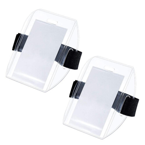2Pcs Clear Armband ID Holder Adjustable PVC Badge with Hook Strap 1