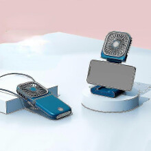 (blue)Portable Usb Fan Neck Folding Rechargeable Mini Fan_y High Quality