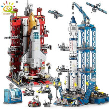 (NO box)Huiqibao Space Aviation Manned Rocket Building Blocks With Astronaut Figure City Aerospace Model Bricks Children Toys For Kids
